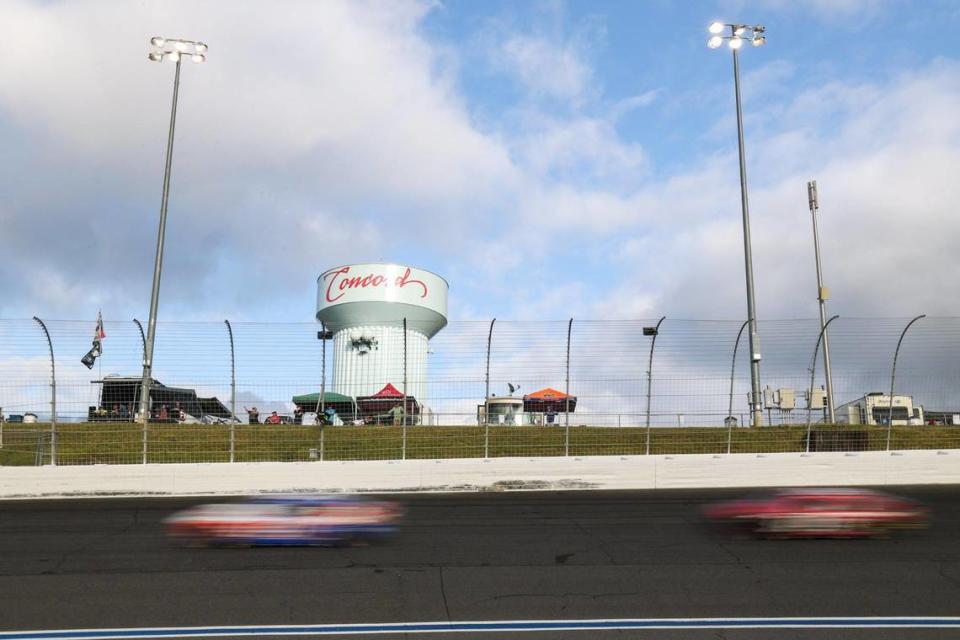 Drivers round turn two during the Coca-Cola 600 on Monday, May 29, 2023 at Charlotte Motor Speedway.