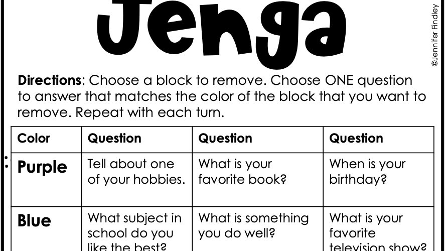 back to school activities getting to know you jenga game with questions