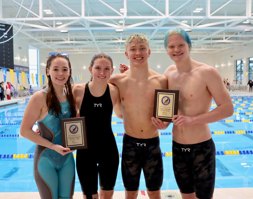 The OCC Swimmers of the Year (from left): Alessandra Gerber, Piper Udell, Andrea Dordea and Gabe Bosler-Kilmer.