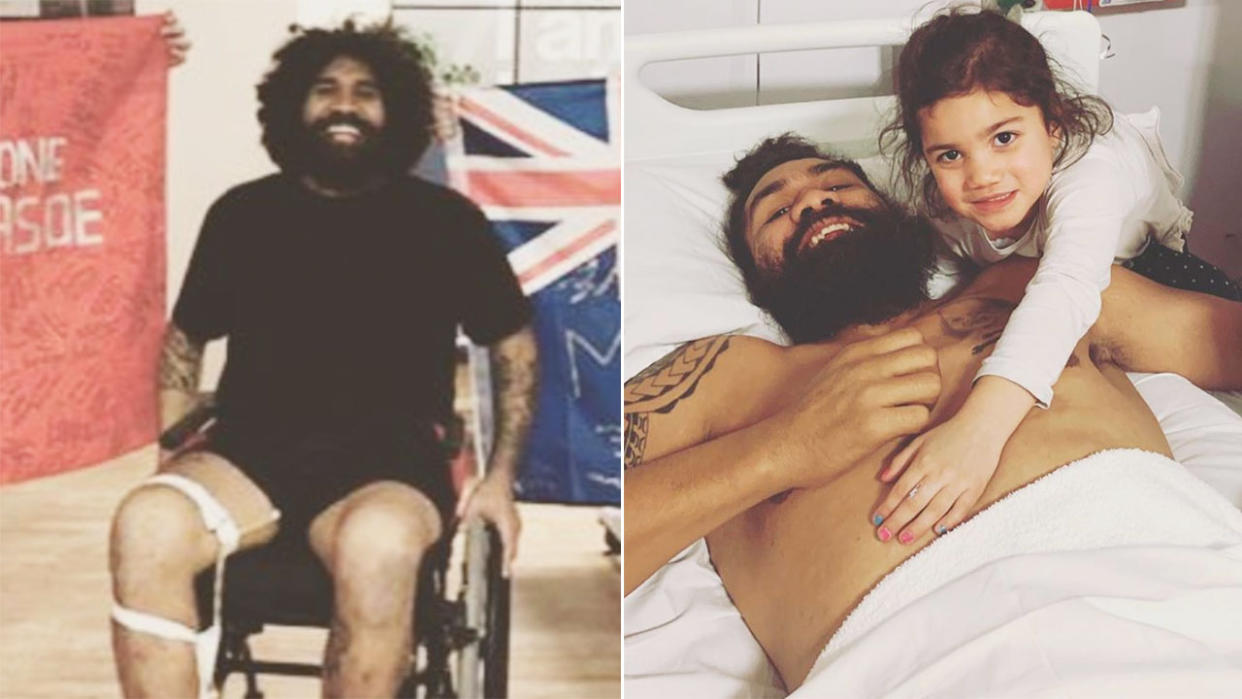 Mose Masoe was being treated in an English hospital for a career-ending spinal injury. Pic: Instagram