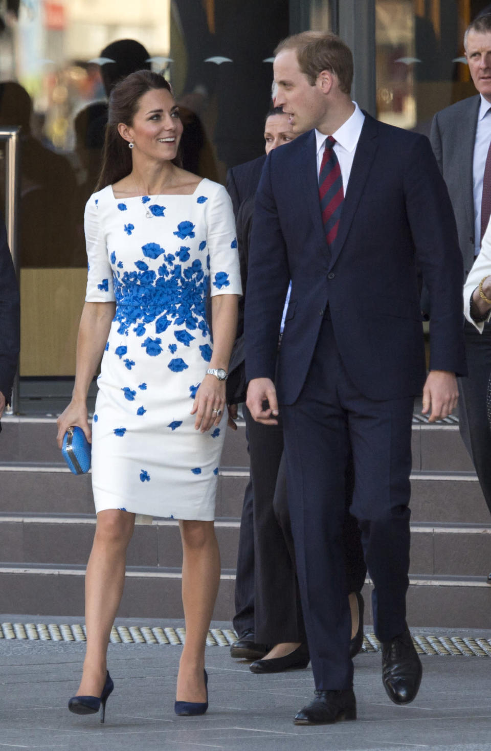 <p>Kate met the crowds in Brisbane in a summery floral dress by L.K. Bennett. She accessorised with an aqua blue clutch by Australian brand, Oroton, and Alexander McQueen pumps. </p><p><i>[Photo: PA]</i></p>