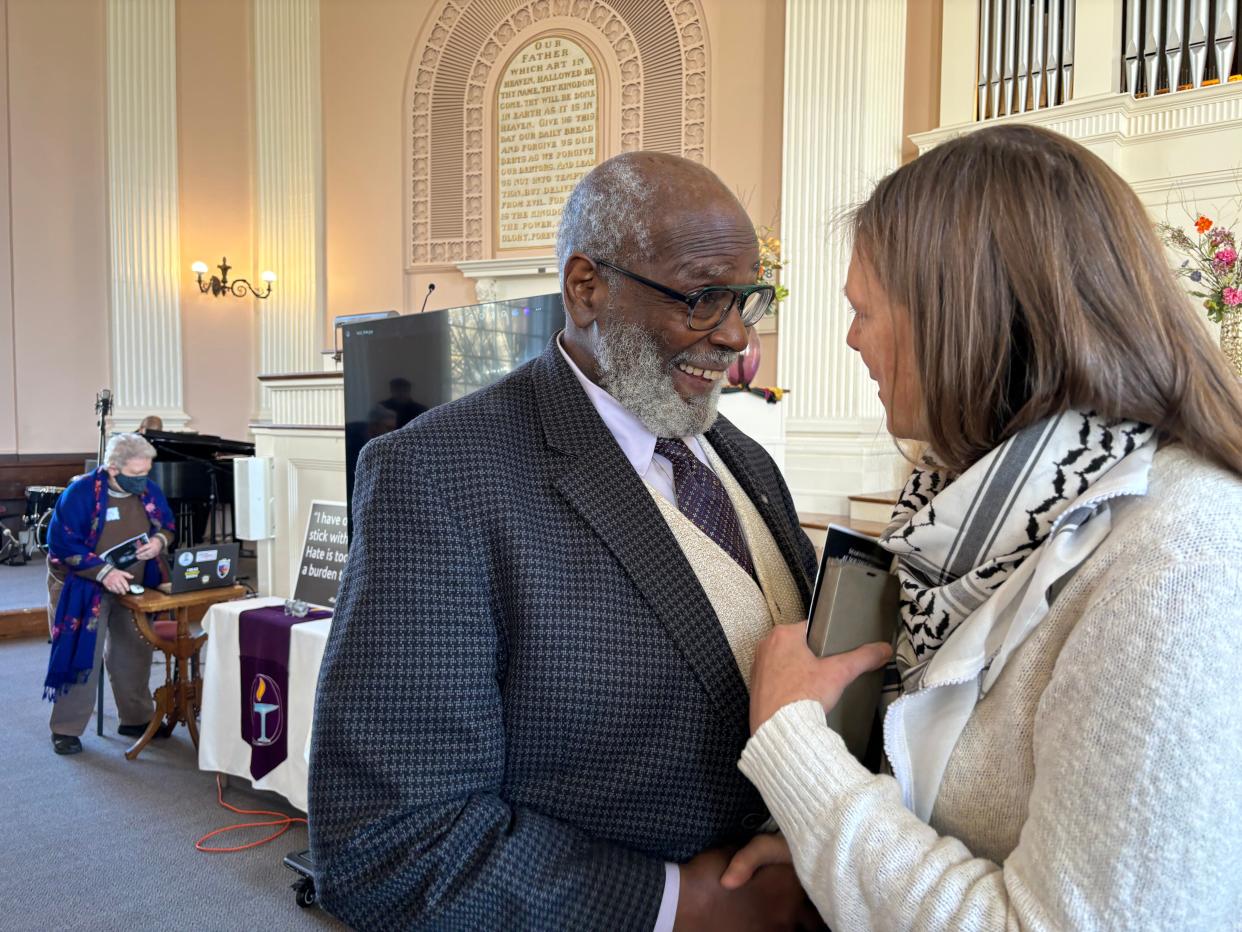The Rev. Bob Thompson, president of the Seacoast NAACP, helped lead a Martin Luther King Day tribute at the South Church in Portsmouth Monday, Jan. 15, 2024.