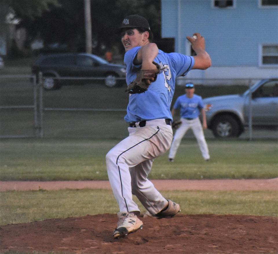 Pace Ludwig pitched a complete game Monday, May 22, 2023, and drove home the tie-breaking runs in Central Valley Academy's come-from-behind Section III playoff victory over Canastota in Ilion, New York.