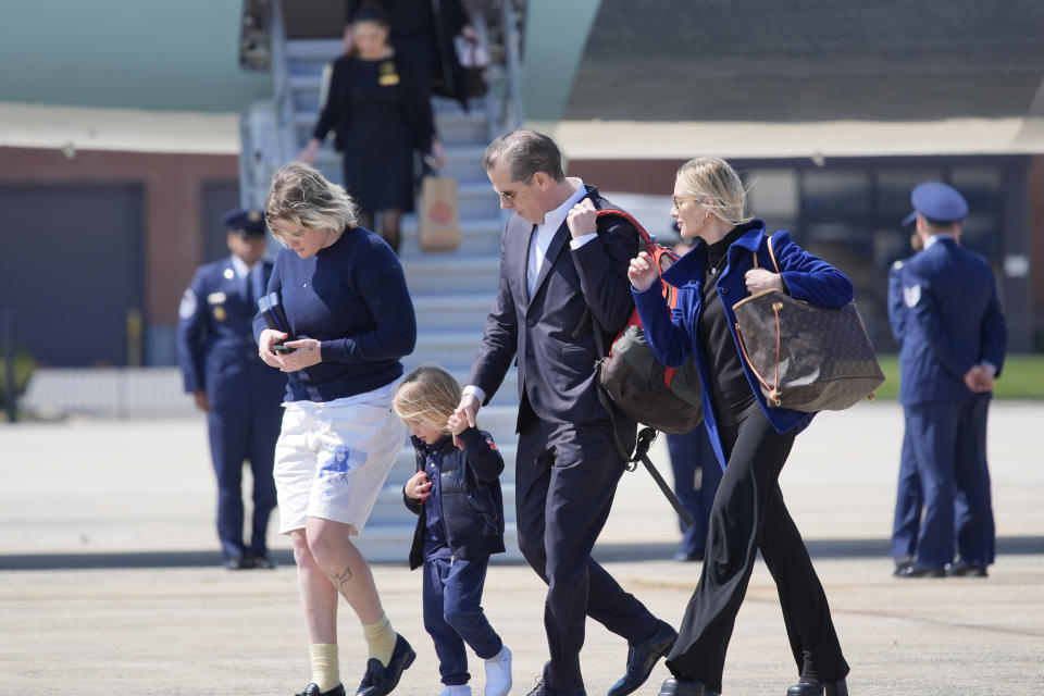 Hunter Biden and is wife Melissa and family, arrive with President Biden on Air Force One, Friday, March 29, 2024, at Andrews Air Force Base, Md. President Biden is returning from New York after a fundraiser. (AP Photo/Alex Brandon)