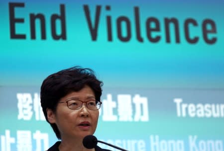 Hong Kong Chief Executive Carrie Lam attends a news conference in Hong Kong