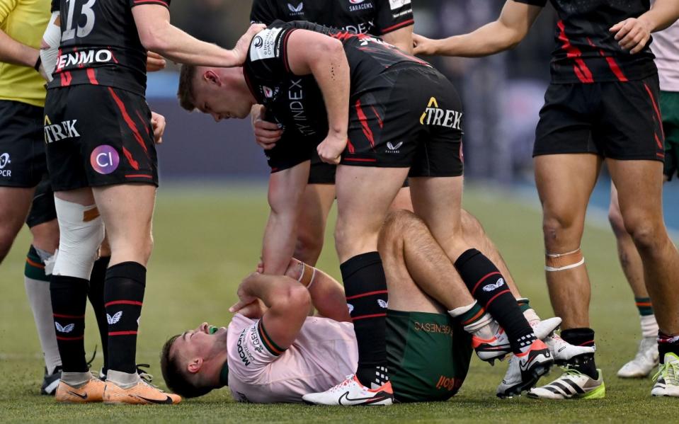 Owen Farrell challenges Shayne Bolton