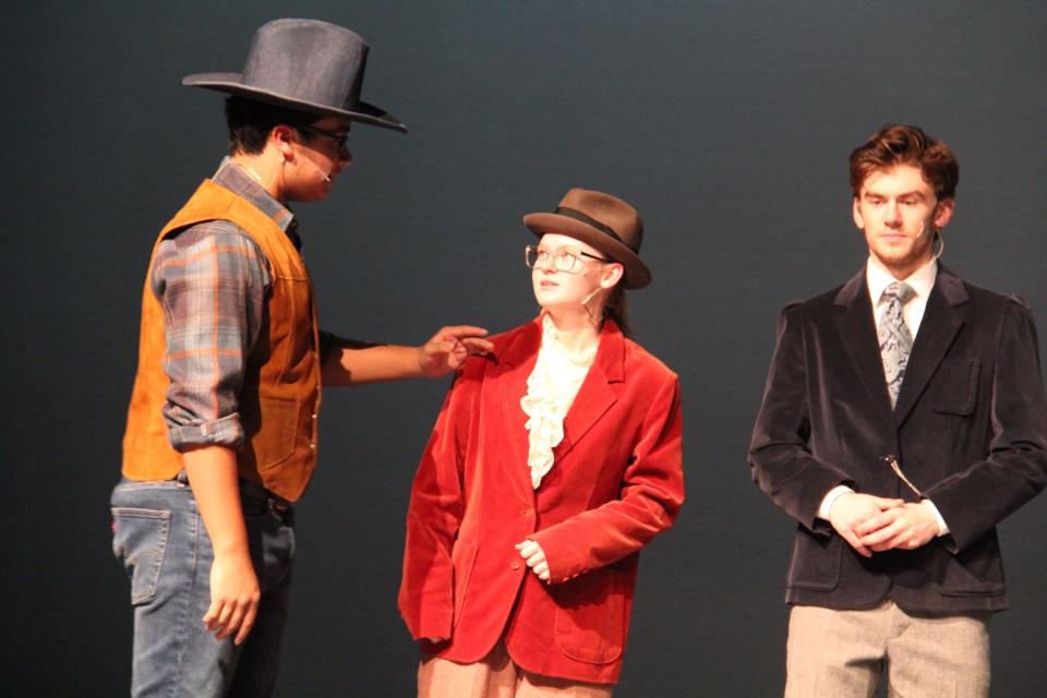 Perry High School students rehearse a scene from “Around the World in 80 Days."