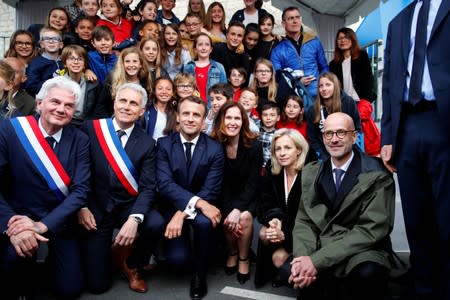 French President Emmanuel Macron attends a ceremony at the Caen prison to pay tribute to French Resistant fighters as part of D-Day ceremonies in Caen