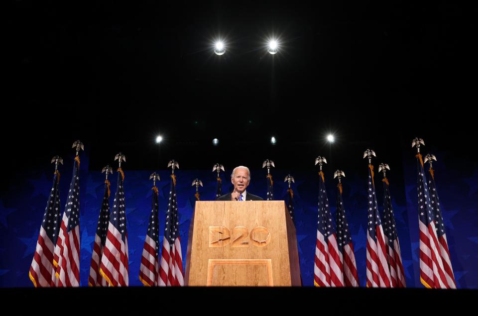 Joe Biden at the Democratic National Convention on Aug. 20, 2020 in Wilmington, Delaware.