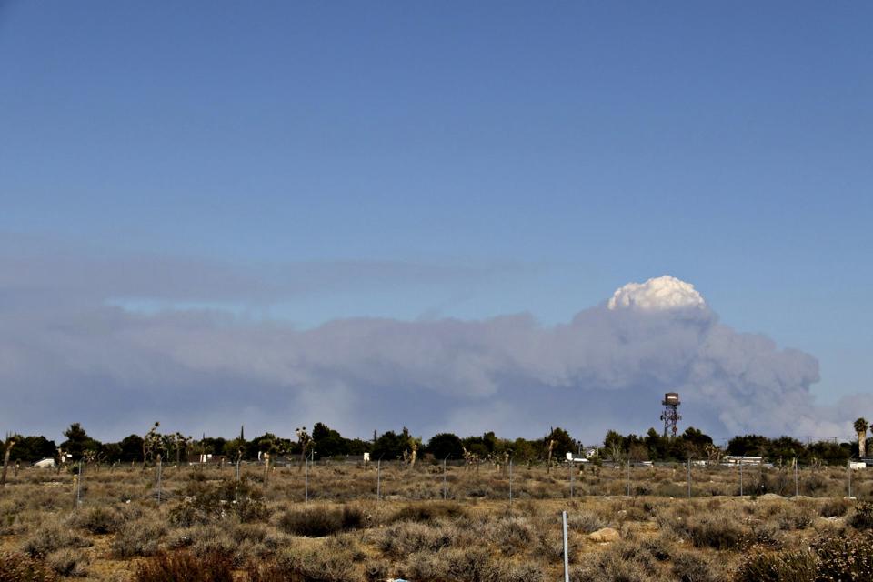 A smoke plume from the North Fire rises from the in the Cajon Pass, California as seen from Littlerock, California