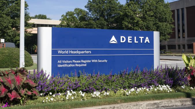ATLANTA, GA - JULY 29: An entrance to the Delta Air Lines World Headquarters complex located in Atlanta, Georgia on July 29th, 2016.