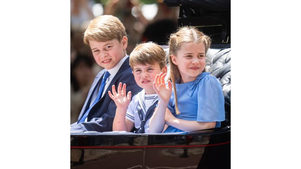 George Charlotte and Louis ride in a carriage at Trooping the Colour 2022