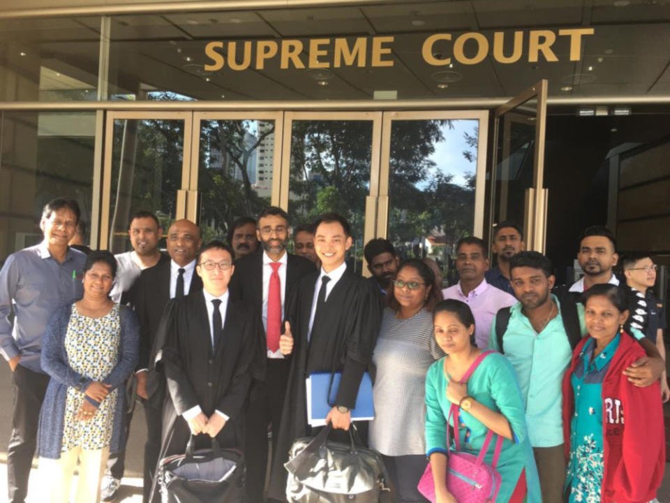 Pannir Selvam’s lawyers and family in front of Singapore's Supreme Court May 23, 2019. — Picture courtesy of Latheefa Koya