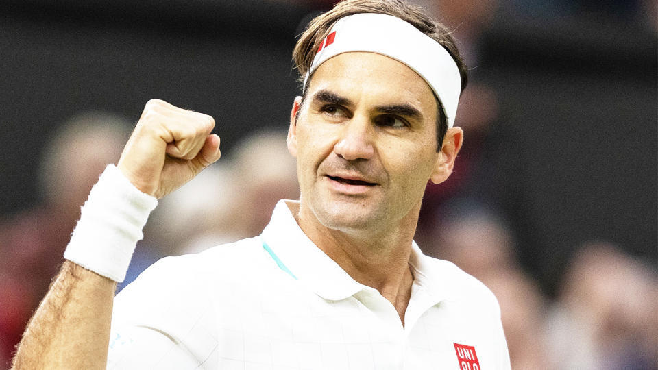 Roger Federer (pictured) celebrates towards his player's box at Wimbledon.