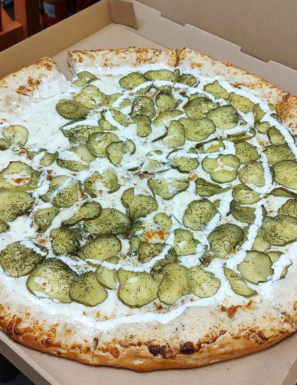 An image of dill pickle pizza.