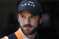 Daniel Suarez watches during practice for a NASCAR Cup Series auto race at Michigan International Speedway in Brooklyn, Mich., Saturday, Aug. 10, 2019. (AP Photo/Paul Sancya)