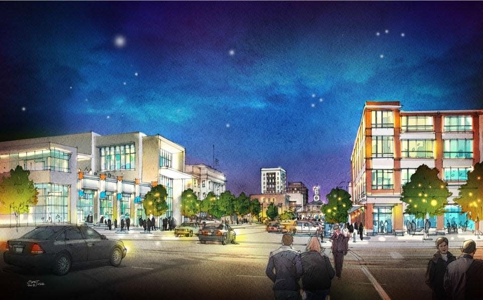 A concept of what a performing arts center could look like was included in a presentation by Urban Design Associates during a public meeting on Oct. 25, 2018. 