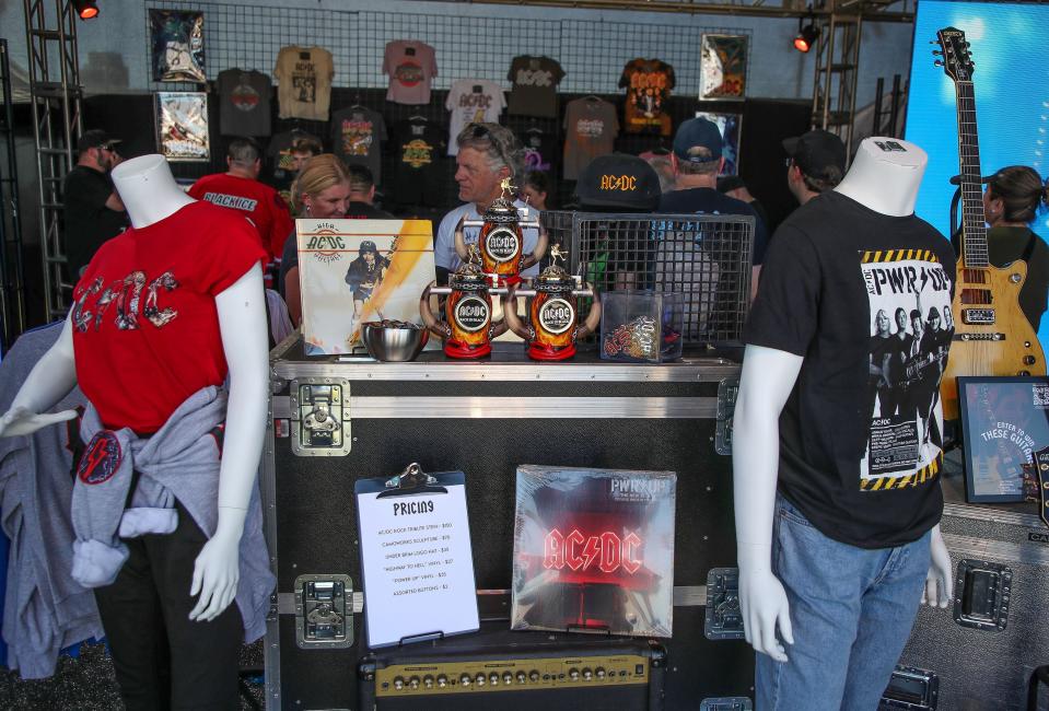 The AC/DC Power Trip Pop-Up bar and merchandise tent at Club 5 in Indio, Calif., Oct. 5, 2023.