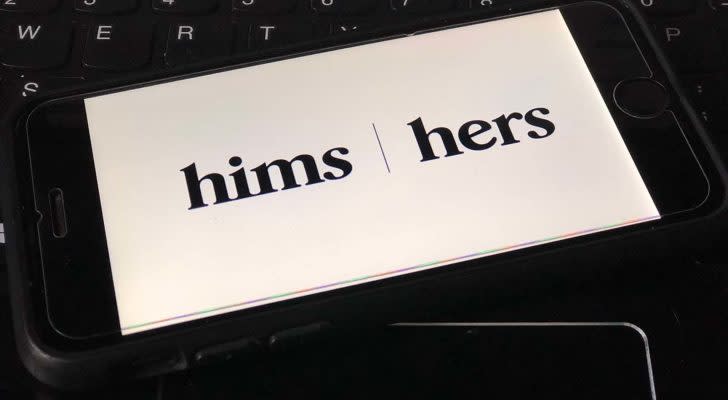 The logo for Hims & Hers (HIMS) displayed on a smartphone screen.