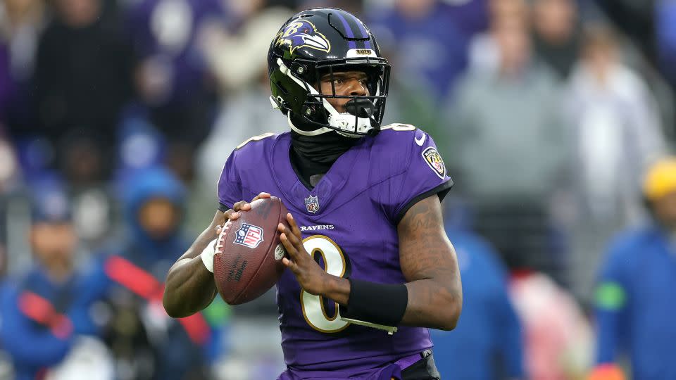 Jackson throws a pass against the Los Angeles Rams. - Rob Carr/Getty Images