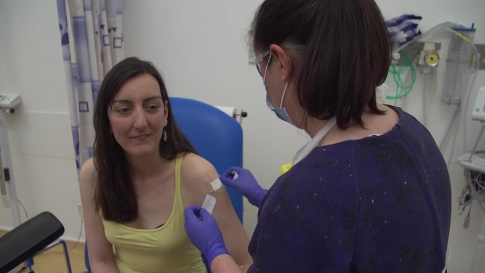 File photo dated 23/4/2020 of microbiologist Elisa Granato being injected as part of human trials in the UK for a coronavirus vaccine as Oxford University vaccine trial for Coronavirus begins. One of the first people to be injected as part of UK human trials for a coronavirus vaccine has said she is "doing fine", after a fake article about her death was circulated on social media.