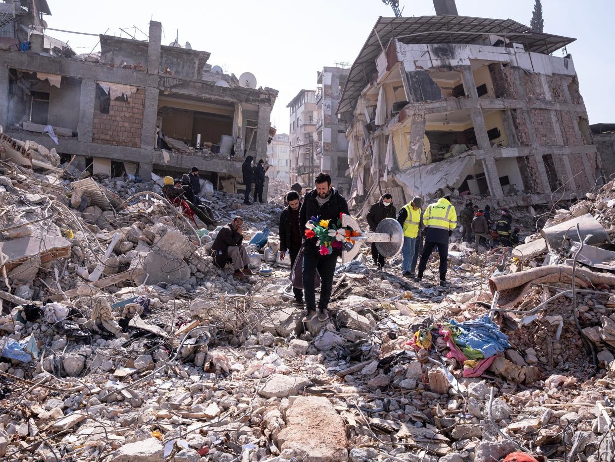 City in ruins after earthquake on February 14, 2023 in Hatay, Türkiye.