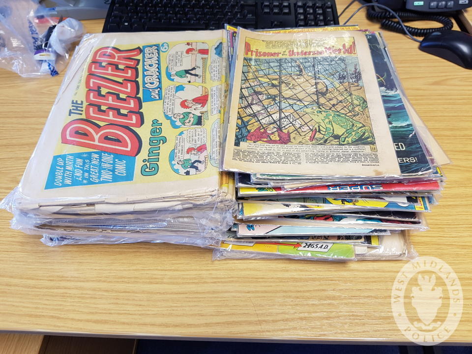 Kieran Gordon’s fingerprints were found on piles of collectible comics abandoned in a holdall after police stopped the stolen Nissan Juke he was travelling in. (West Midlands Police)