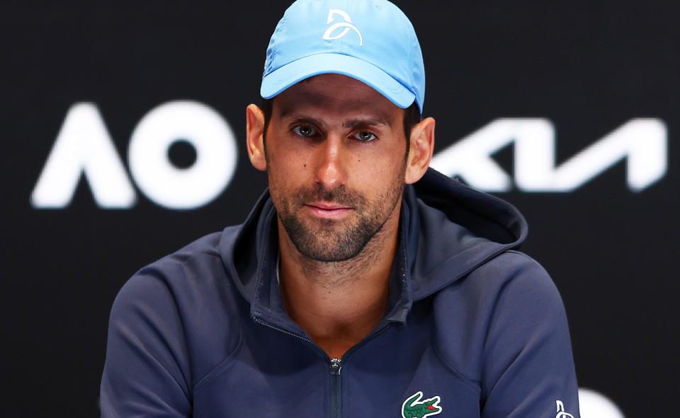 Novak Djokovic, pictured here speaking to reporters at the Australian Open.