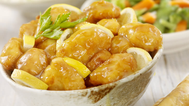 lemon chicken in a bowl