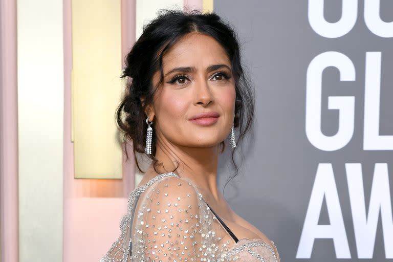 Salma Hayek en la entrega de los Globo de Oro de este año