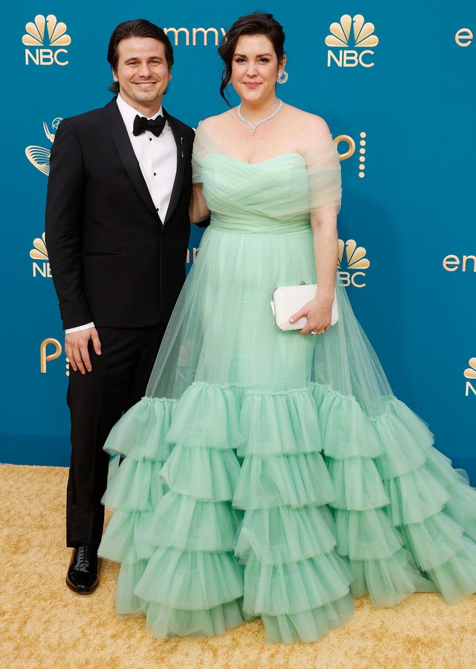 Pictured: (l-r) Jason Ritter and Melanie Lynskey arrive to the 74th Annual Primetime Emmy Awards held at the Microsoft Theater on September 12, 2022.