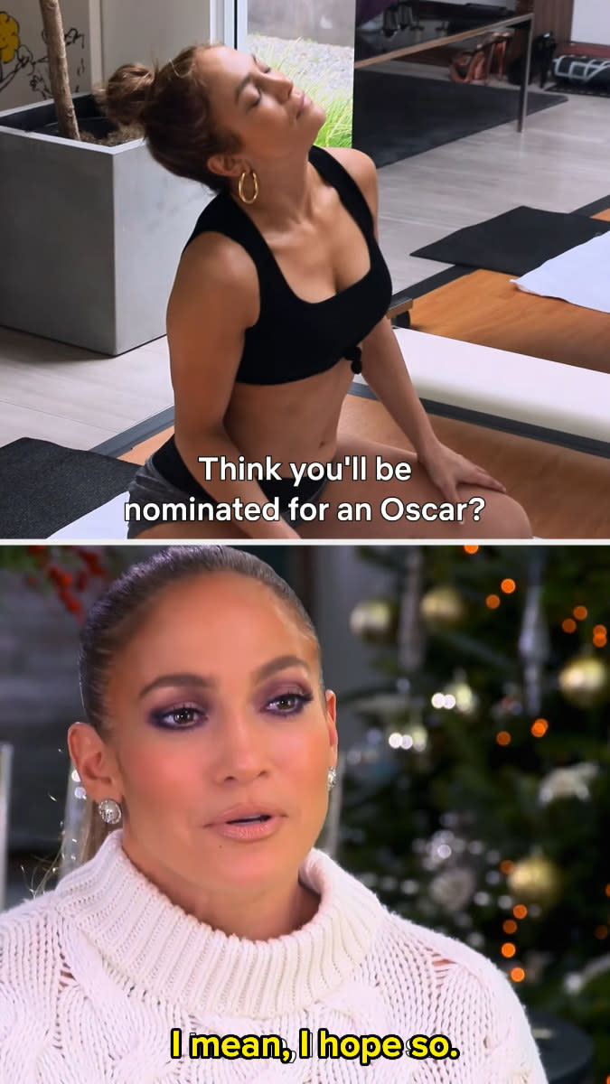 Jennifer being asked if she thinks she'll be nominated for an Oscar, and her saying "I hope so"