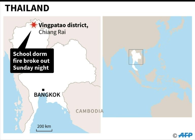 Map of Thailand showing Vingpatao district where at least 17 people have died after a school dorm fire broke out late Sunday