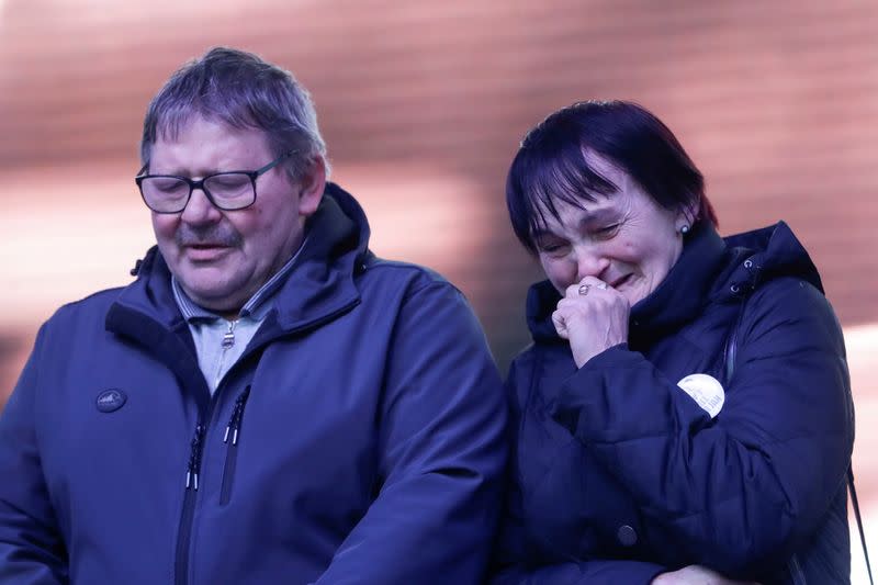Parents of the Jan Kuciak take part in a protest rally marking the second anniversary of the murder of the investigative reporter Jan Kuciak and his fiancee Martina Kusnirova, one week ahead of country's parliamentary election in Bratislava