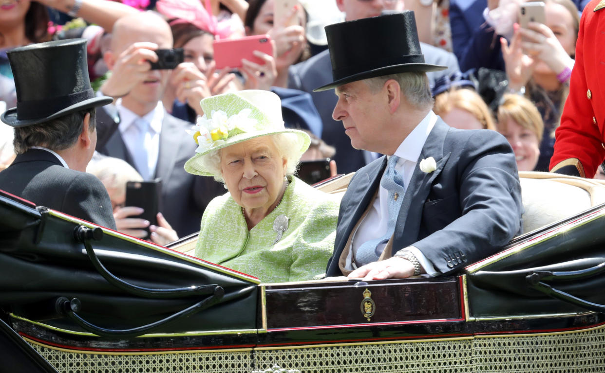 The Queen and Prince Andrew in a royal carriage