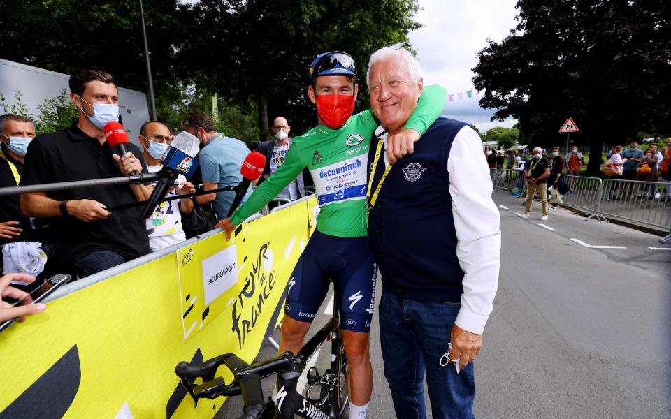 Cavendish with Patrick Lefevere after stage four of this year's Tour de France - GETTY IMAGES