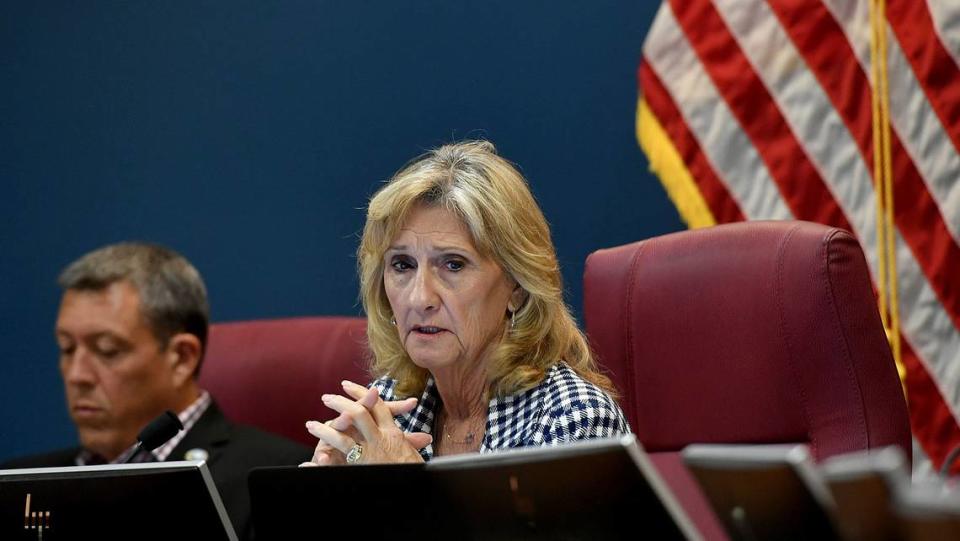 Prosecutors are investigating a criminal case against two Manatee County commissioners accused of breaking Florida’s public meeting law. Former Commissioner Vanessa Baugh, pictured during a Sept. 16, 2021, meeting is one of the county officials accused of the violation.