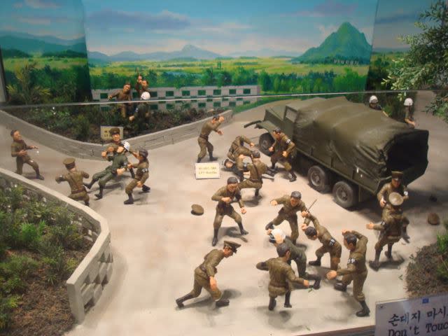 An exhibit depicting the “Korean Axe Murder”, which took place on the southern side of the Joint Security Area on 18 August 1976.