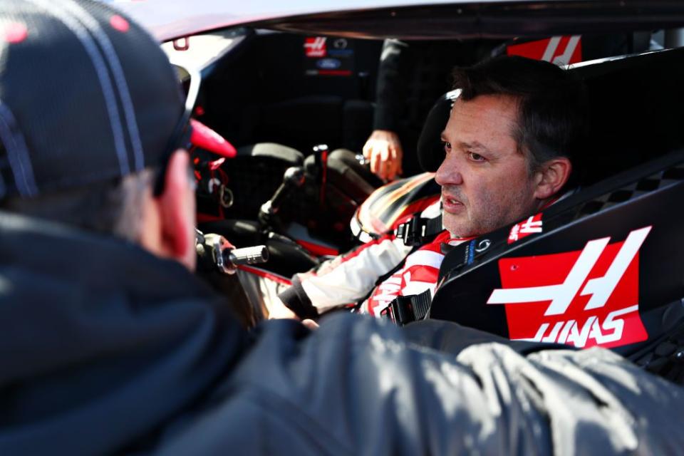 tony stewart, kevin magnussen and romain grosjean drive the no 14 haas automation ford mustang in a demonstration run at circuit of the americas