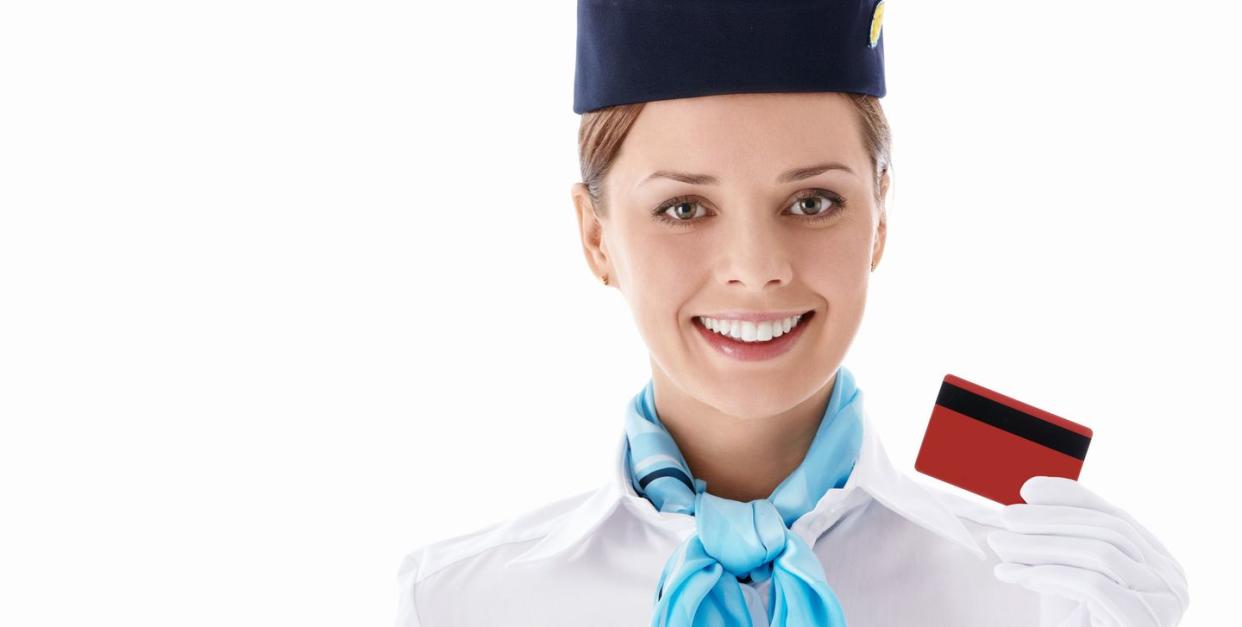 stewardess with a credit card