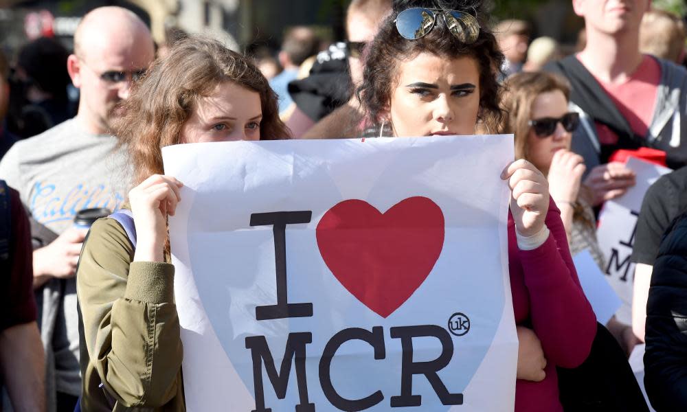 The vigil in Albert Square, Manchester, after the terrorist attack. 