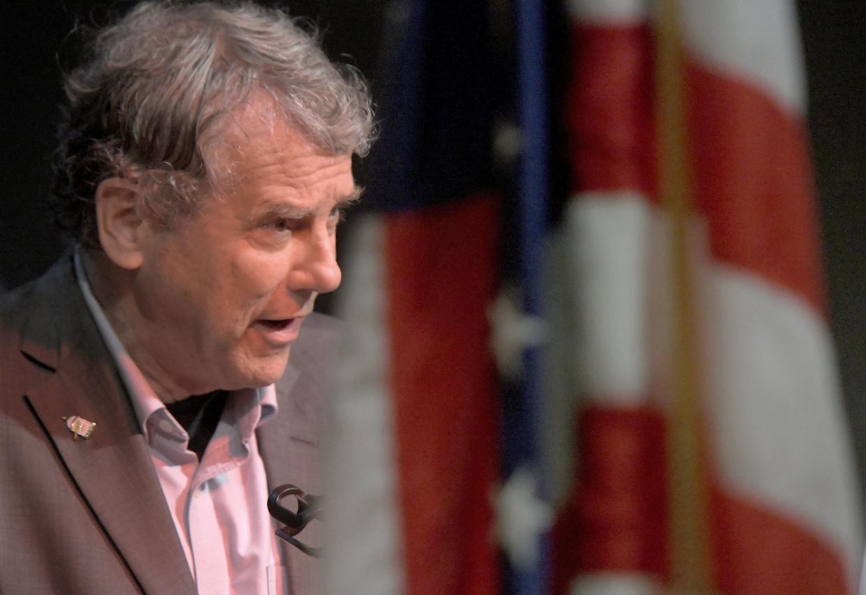 Ohio Sen. Sherrod Brown is campaigning in the Buckeye State instead of attending the DNC.