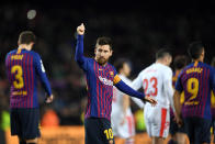 Le 13 janvier 2019, Lionel Messi est entré dans la légende. Ce jour-là, il a rejoint le très select "club des 400". Un club fictif qui regroupe tous les joueurs ayant marqué au moins 400 buts seulement en championnat. Dans le club des 400, on retrouve Lionel Messi, Cristiano Ronaldo, Josef Bican, Ferenc Puskas et Jimmy McGrory. Aujourd'hui, l'Argentin a inscrit 428 buts en Liga. (crédit Getty)