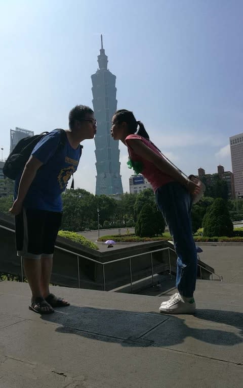 Chen Tianxing and his wife Zhang Hongchi during a trip to Taiwan - Credit: Chen Tianxing/The Telegraph