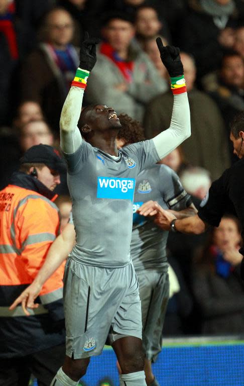 Newcastle United's Papiss Cisse celebrates scoring a goal during their English Premier League match against Crystal Palace, at Selhurst Park in south London, on February 11, 2015