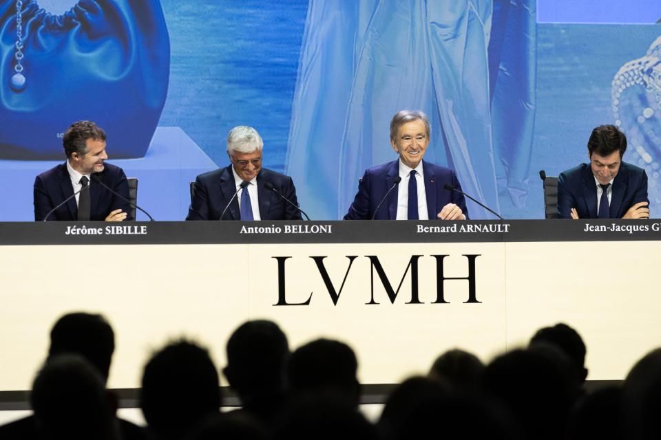 Bernard Arnault, Toni Belloni and other LVMH executives at the group’s annual general meeting.