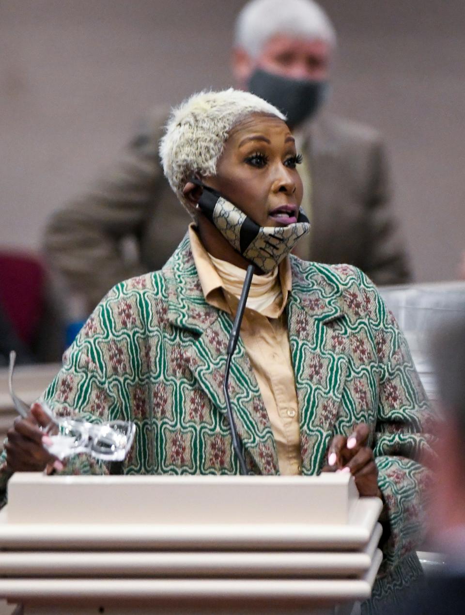 Rep. Juandalynn Givan speaks during the special session on COVID relief money, held in the house chamber at the Alabama Statehouse in Montgomery, Ala., on Tuesday January 25, 2022. 