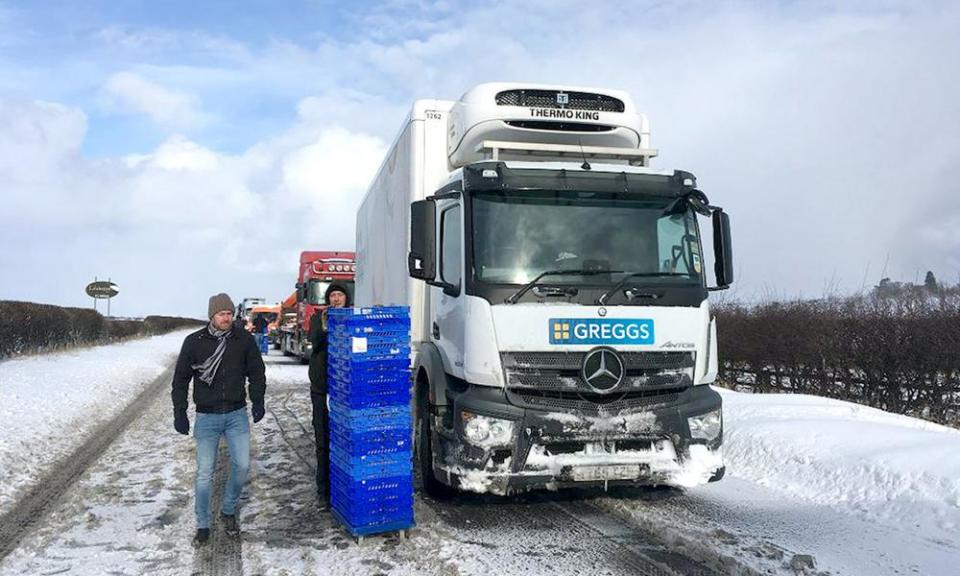 A stranded Greggs lorry