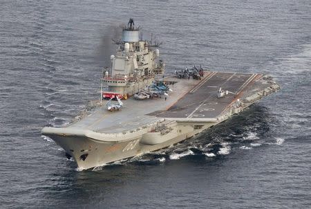 A photo taken from a Norwegian surveillance aircraft shows Russian aircraft carrier Admiral Kuznetsov in international waters off the coast of Northern Norway on October 17, 2016. 333 Squadron, Norwegian Royal Airforce/NTB Scanpix/Handout via Reuters