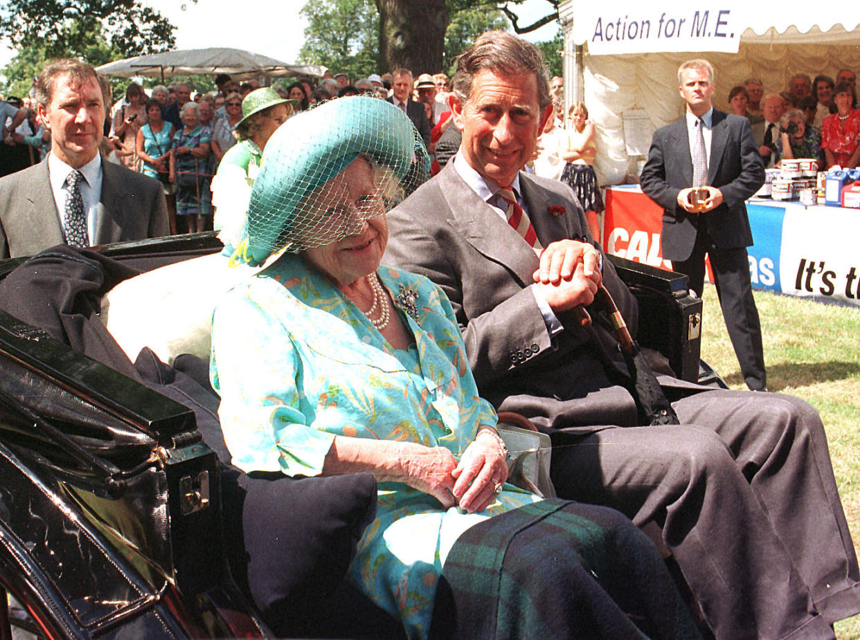 It was a carriage for two when the Queen Mother and Prince of Wales went to Sandringham Flower Show.   * 30/3/02:  The Queen Mother has died peacefully in her sleep at Royal Lodge, Windsor, Buckingham Palace announced.   (Photo by John Stillwell - PA Images/PA Images via Getty Images)